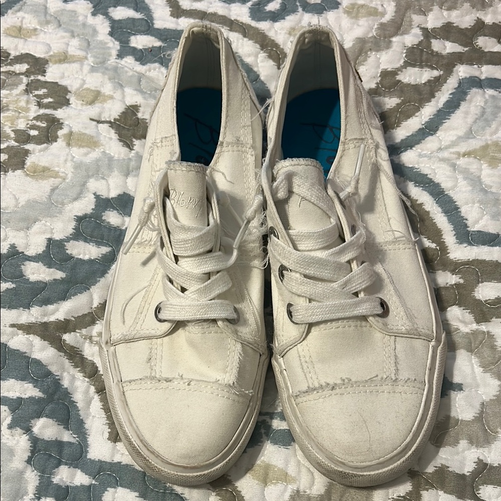 White Canvas Lace-Up Sneakers